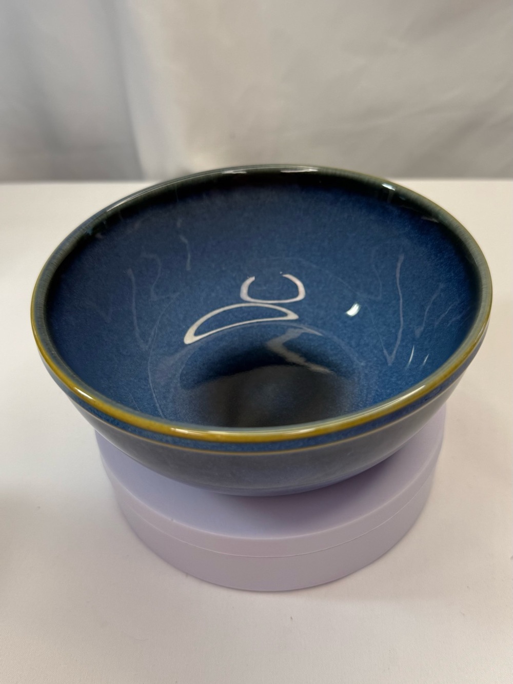 Corelle Navy Blue Handcrafted Stoneware Bowls  (4) with Brown Rim 21oz EUC